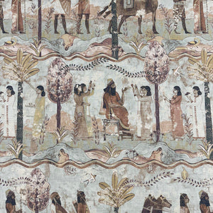 Designer Seafoam Green Brown Aqua Egyptian Assyrian Toile Upholstery Drapery Fabric MGF