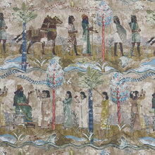 Load image into Gallery viewer, Cotton Linen Brown Green Teal Red Egyptian Assyrian Toile Upholstery Drapery Fabric MGF