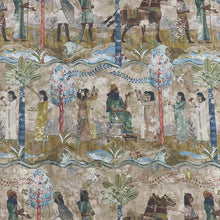 Load image into Gallery viewer, Cotton Linen Brown Green Teal Red Egyptian Assyrian Toile Upholstery Drapery Fabric MGF