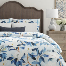 Load image into Gallery viewer, Cotton Linen Blue Navy Seafoam Ivory Floral Upholstery Drapery Fabric / Blueridge