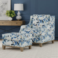 Load image into Gallery viewer, Cotton Linen Blue Navy Seafoam Ivory Floral Upholstery Drapery Fabric / Blueridge