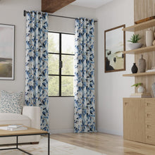 Load image into Gallery viewer, Cotton Linen Blue Navy Seafoam Ivory Floral Upholstery Drapery Fabric / Blueridge