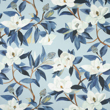 Load image into Gallery viewer, Cotton Linen Blue Navy Seafoam Ivory Floral Upholstery Drapery Fabric / Blueridge