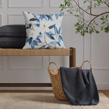 Load image into Gallery viewer, Cotton Linen Blue Navy Seafoam Ivory Floral Upholstery Drapery Fabric / Blueridge