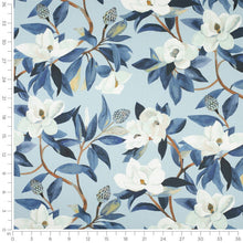 Load image into Gallery viewer, Cotton Linen Blue Navy Seafoam Ivory Floral Upholstery Drapery Fabric / Blueridge