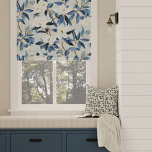 Load image into Gallery viewer, Cotton Linen Blue Navy Seafoam Ivory Floral Upholstery Drapery Fabric / Blueridge
