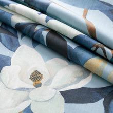 Load image into Gallery viewer, Cotton Linen Blue Navy Seafoam Ivory Floral Upholstery Drapery Fabric / Blueridge