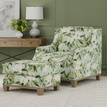 Load image into Gallery viewer, Aqua Teal Green Off White Floral Magnolia Upholstery Drapery Fabric / Juniper