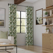 Load image into Gallery viewer, Aqua Teal Green Off White Floral Magnolia Upholstery Drapery Fabric / Juniper