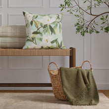 Load image into Gallery viewer, Aqua Teal Green Off White Floral Magnolia Upholstery Drapery Fabric / Juniper