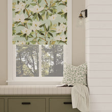 Load image into Gallery viewer, Aqua Teal Green Off White Floral Magnolia Upholstery Drapery Fabric / Juniper