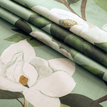 Load image into Gallery viewer, Aqua Teal Green Off White Floral Magnolia Upholstery Drapery Fabric / Juniper