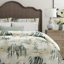 Load image into Gallery viewer, Cotton Antique Green Teal Black Bird Print Chinoiserie Upholstery Drapery Fabric