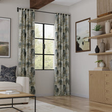 Load image into Gallery viewer, Cotton Antique Green Teal Black Bird Print Chinoiserie Upholstery Drapery Fabric