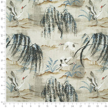 Load image into Gallery viewer, Cotton Antique Green Teal Black Bird Print Chinoiserie Upholstery Drapery Fabric