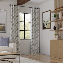 Load image into Gallery viewer, Cotton Ivory Teal Green Mustard Grey Chinoiserie Embrodiered Drapery Fabric