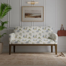 Load image into Gallery viewer, Cotton Ivory Teal Green Mustard Grey Chinoiserie Embrodiered Drapery Fabric