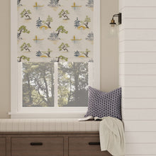 Load image into Gallery viewer, Cotton Ivory Teal Green Mustard Grey Chinoiserie Embrodiered Drapery Fabric