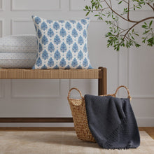 Load image into Gallery viewer, Cotton Navy Blue White Floral Floral Upholstery Drapery Fabric