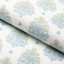 Load image into Gallery viewer, Cotton Ivory Aqua Yellow Floral Floral Upholstery Drapery Fabric