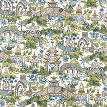 Load image into Gallery viewer, Ivory Green Blue Grey Brown Chinoiserie Upholstery Drapery Fabric MGF