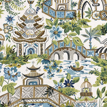 Load image into Gallery viewer, Ivory Green Blue Grey Brown Chinoiserie Upholstery Drapery Fabric MGF