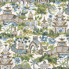 Load image into Gallery viewer, Ivory Green Blue Grey Brown Chinoiserie Upholstery Drapery Fabric MGF