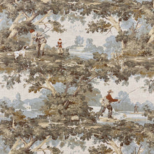 Load image into Gallery viewer, Linen Blend Beige Aqua Seafoam Green Brown Country Toile Upholstery Drapery Fabric MGF