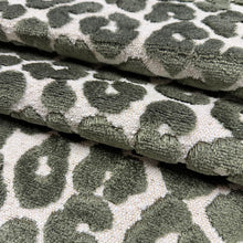 Load image into Gallery viewer, Beige Sage Green Cheetah Animal Pattern Cut Velvet Upholstery Fabric MGF