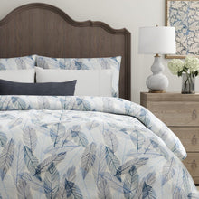 Load image into Gallery viewer, Cream Navy Blue Aqua Embroidered Feather Drapery Fabric / Blue