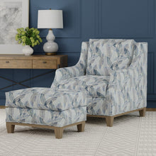 Load image into Gallery viewer, Cream Navy Blue Aqua Embroidered Feather Drapery Fabric / Blue