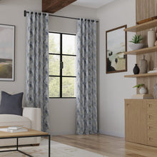Load image into Gallery viewer, Cream Navy Blue Aqua Embroidered Feather Drapery Fabric / Blue
