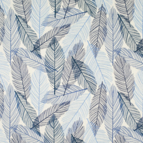 InsideOut Indoor Outdoor Performance Cream Navy Blue Aqua Embroidered Feather Drapery Fabric