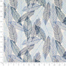 Load image into Gallery viewer, Cream Navy Blue Aqua Embroidered Feather Drapery Fabric / Blue