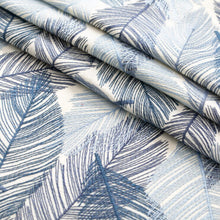Load image into Gallery viewer, Cream Navy Blue Aqua Embroidered Feather Drapery Fabric / Blue