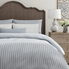 Load image into Gallery viewer, Heavy Duty Cream Blue Grey Stripe Upholstery Drapery Fabric