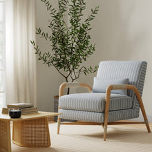 Load image into Gallery viewer, Heavy Duty Cream Blue Grey Stripe Upholstery Drapery Fabric