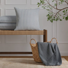 Load image into Gallery viewer, Heavy Duty Cream Blue Grey Stripe Upholstery Drapery Fabric