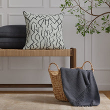 Load image into Gallery viewer, Aqua Blue Steel Grey Abstract MCM Chenille Upholstery Fabric / Pool