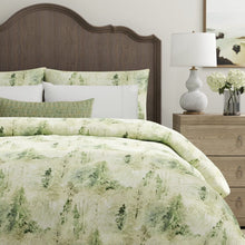Load image into Gallery viewer, Green Cream Grey Tree Print Woodland Cotton Upholstery Drapery Fabric / Forest