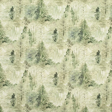 Load image into Gallery viewer, Green Cream Grey Tree Print Woodland Cotton Upholstery Drapery Fabric / Forest