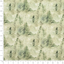 Load image into Gallery viewer, Green Cream Grey Tree Print Woodland Cotton Upholstery Drapery Fabric / Forest