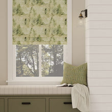 Load image into Gallery viewer, Green Cream Grey Tree Print Woodland Cotton Upholstery Drapery Fabric / Forest