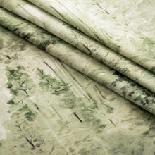 Load image into Gallery viewer, Green Cream Grey Tree Print Woodland Cotton Upholstery Drapery Fabric / Forest
