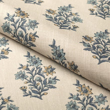 Load image into Gallery viewer, Cream teal Mustard Gold Aqua Floral Upholstery Drapery Fabric / Lake