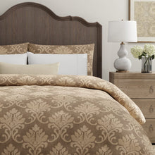 Load image into Gallery viewer, Taupe Embroidered Damask Medallion Drapery Fabric