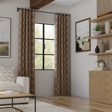 Load image into Gallery viewer, Taupe Embroidered Damask Medallion Drapery Fabric