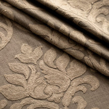 Load image into Gallery viewer, Taupe Embroidered Damask Medallion Drapery Fabric