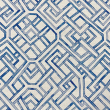 Load image into Gallery viewer, Blue White Geometric Navy Trellis Drapery Fabric MGF