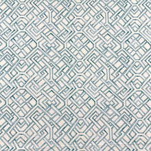Load image into Gallery viewer, Ivory Teal Geometric Trellis Upholstery Drapery Fabric MGF